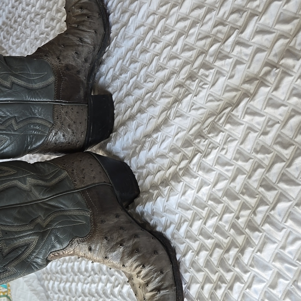 Panhandle Slim Brown and Gray Heeled Boots Genuine Ostrich - Picture 8 of 11